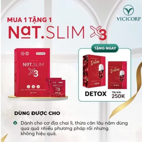 Giảm Cân Nat.Slim X3 Chính Hãng ViCiCorp, Nat Slim X3 Giảm Cân dành cho cơ địa khó giảm tặng kèm Detox