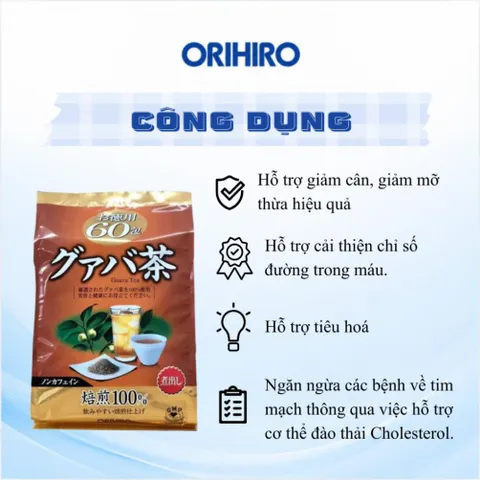 Trà Lá Ổi ORIHIRO Hỗ Trợ Giảm Cân, Hỗ Trợ Đường Tiêu Hóa - Ngăn Ngừa Các Bệnh Tim Mạch 60 Gói/Túi