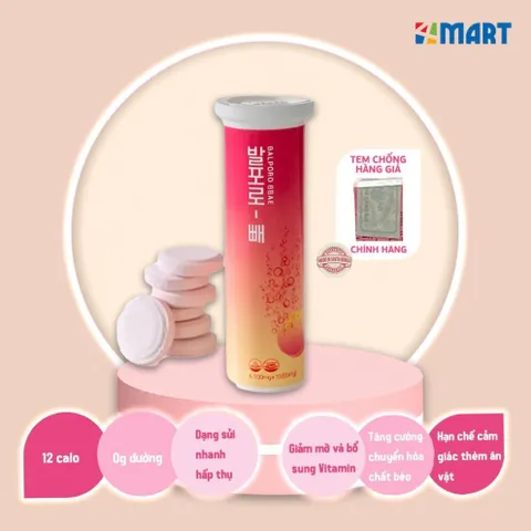 Viên sủi uống hỗ trợ giảm cân hiệu quả chính hãng Balporo BBae Hàn Quốc 1 hộp 3 lọ 10 viên.