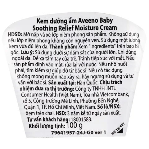 Kem dưỡng ẩm cho da khô ngứa và nhạy cảm Aveeno baby soothing relief moisture cream 100g