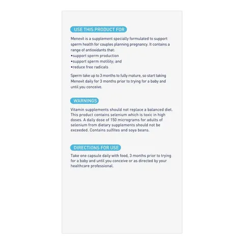 Menevit Pre-Conception Sperm Health - Tăng cường sức khỏe sinh sản nam giới tăng cơ hội thụ thai tự nhiên chính hãng Úc