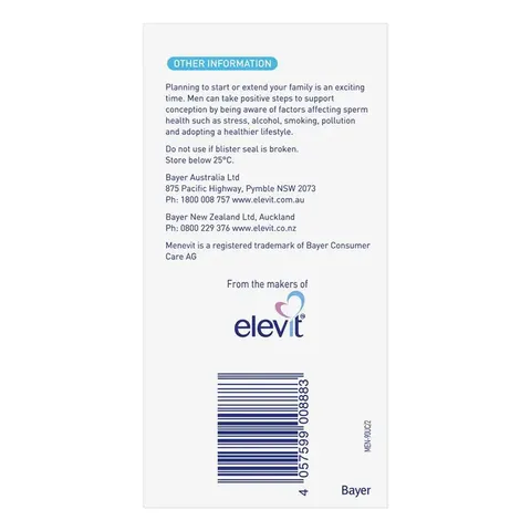 Menevit Pre-Conception Sperm Health - Tăng cường sức khỏe sinh sản nam giới tăng cơ hội thụ thai tự nhiên chính hãng Úc