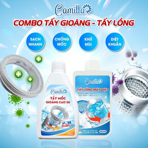 [ Tặng gang tay ] Combo Tẩy lồng máy giặt Camilla 300G + 1 Bột Tẩy mốc gioăng cao su Camilla 100G