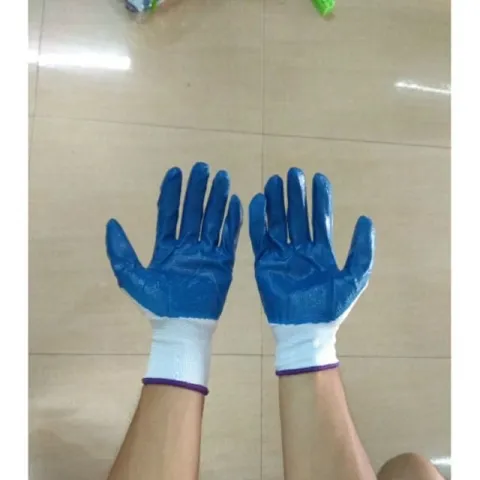 3 đôi Găng tay PU phủ sơn xanh hàng đẹp