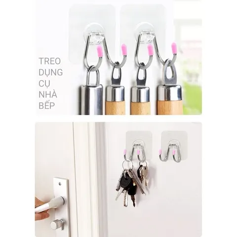 Móc đôi dán tường inox - móc dính trong siêu dính