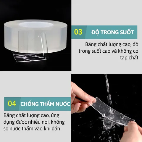 Băng keo 2 mặt trong suốt dài 3 mét dày 3cm