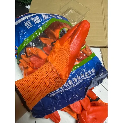 Gang tay phủ sơn 2 mặt, gang tay bảo hộ lao động 388 màu cam và đen