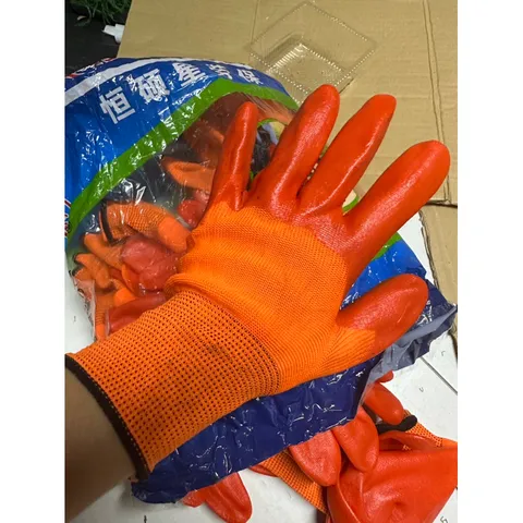 Gang tay phủ sơn 2 mặt, gang tay bảo hộ lao động 388 màu cam và đen