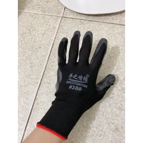 Gang tay phủ sơn 2 mặt, gang tay bảo hộ lao động 388 màu cam và đen