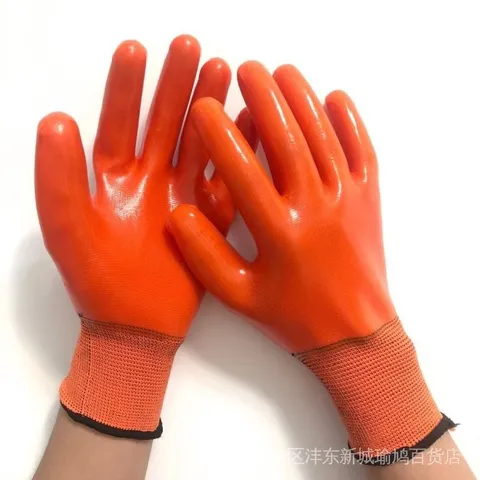 1 Đôi Gang tay bảo hộ lao động, gang tay phủ sơn 2 mặt màu cam loại dày