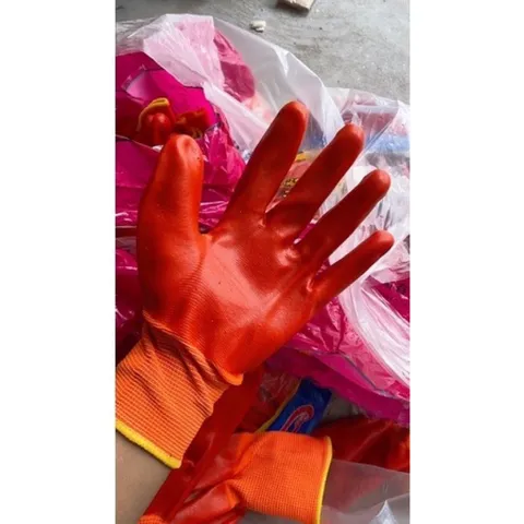 1 Đôi Gang tay bảo hộ lao động, gang tay phủ sơn 2 mặt màu cam loại dày