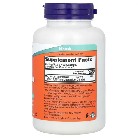 Viên uống bổ sung Magnesium Citrate 120 viên Now - Hàng Mỹ