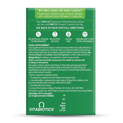 Vitabiotics Pregnacare Breast Feeding - Hấp thụ qua sữa mẹ kích thích phát triển trí não và thị giác toàn diện của trẻ sơ sinh chính hãng Anh
