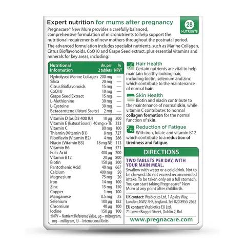 Vitabiotics Pregnacare New Mum - Phục hồi diện mạo và thể chất toàn diện của người mẹ chính hãng Anh