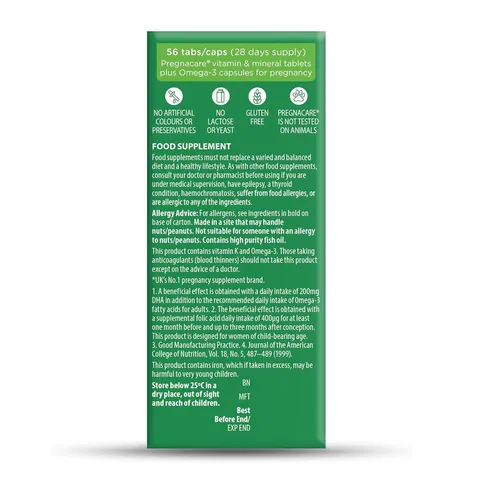 Vitabiotics Pregnacare Plus Omega 3 - Tăng cường sức đề kháng hỗ trợ giảm tình trạng ốm nghén mệt mỏi ở mẹ bầu chính hãng Anh