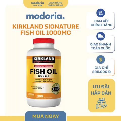 [modoria.] Viên Uống bổ sung Dầu cá Omega 3 Kirkland Signature Fish Oil 1000mg 400 viên - Mỹ