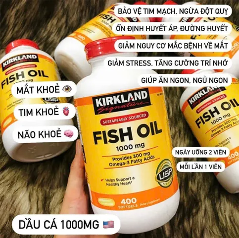 [modoria.] Viên Uống bổ sung Dầu cá Omega 3 Kirkland Signature Fish Oil 1000mg 400 viên - Mỹ