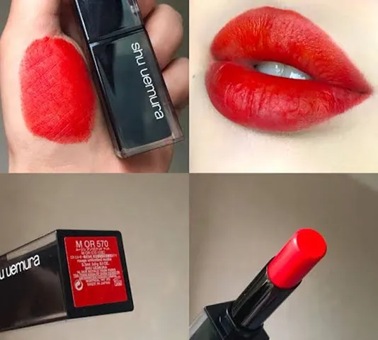 Son Shu Uemura Amplified OR 570 - Son Môi Đỏ Cam Sang Trọng, Chất Son Mịn, Dễ Tán, Vỏ Đen Chữ Trắng, Thời Thượng và Hiện Đại 884933