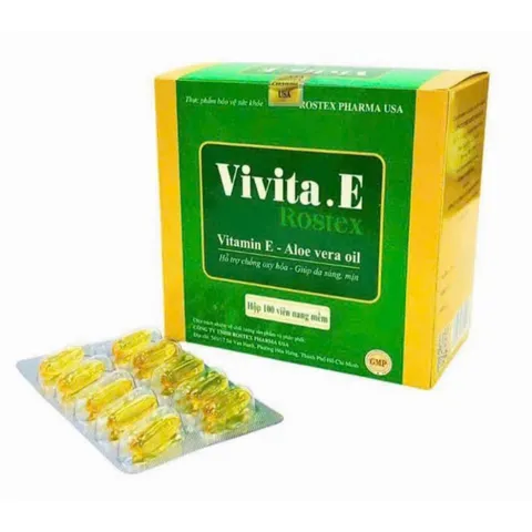 VIVITA. E ROSTEX Vitamin e 400 đẹp da, mờ thâm, chống lão háo, làm sáng và mịn da, sáng tự nhiên có tinh chất nha đam 