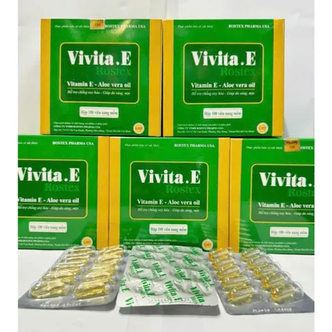 VIVITA. E ROSTEX Vitamin e 400 đẹp da, mờ thâm, chống lão háo, làm sáng và mịn da, sáng tự nhiên có tinh chất nha đam 