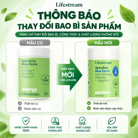 Viên uống tảo xoắn bổ sung vitamin khoáng chất Lifestream Spirulina Blue Extra 200 viên