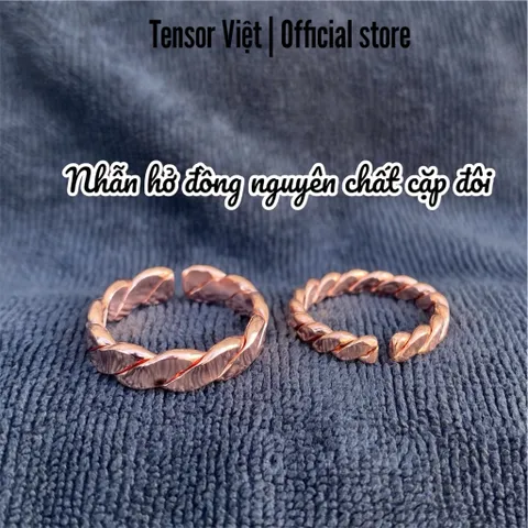 (Phạm Tráng Tensor Việt) Nhẫn hở cặp đôi đồng nguyên chất mẫu xoắn 2 mặt dẹt đủ size nam nữ