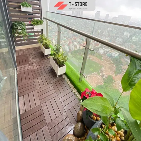 Combo 8 Sàn gỗ vỉ nhựa lót ban công dày 2cm, loại 5 Nan 31x31cm - Vỉ sàn gỗ ban công sân vườn