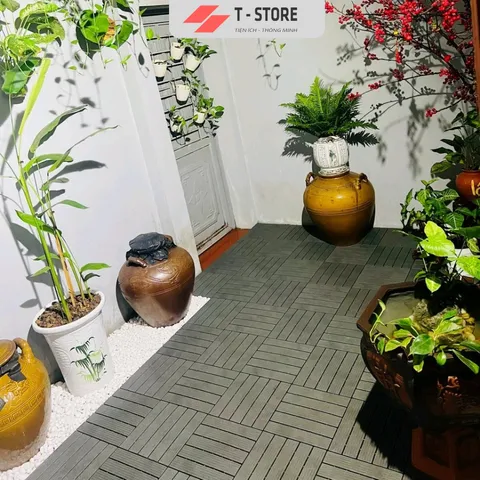 Combo 8 Sàn gỗ vỉ nhựa lót ban công dày 2cm, loại 5 Nan 31x31cm - Vỉ sàn gỗ ban công sân vườn