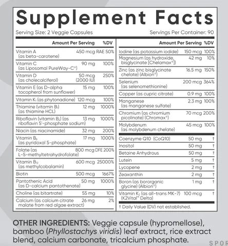 Viên Uống Bổ Sung Vitamin Tổng Hợp Multivitamin Sports Research 180v - Dinh Dưỡng Cần Thiết Để Tăng Cường Sức Khỏe, Hỗ Trợ Năng Lượng Hàng Ngày 885632