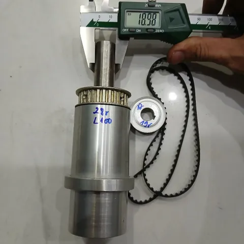 cụm trục xoay dài thông lỗ kèm pulley dây đai răng đồng bộ nhôm inox bước 5mm