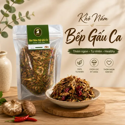 Khô Nấm Cay, Khô Nấm Lá Chanh Bếp Gấu Ca, khô chay ăn vặt hữu cơ, Food