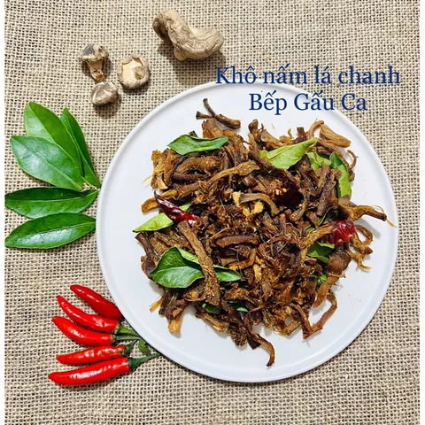 Khô Nấm Cay, Khô Nấm Lá Chanh Bếp Gấu Ca, khô chay ăn vặt hữu cơ, Food