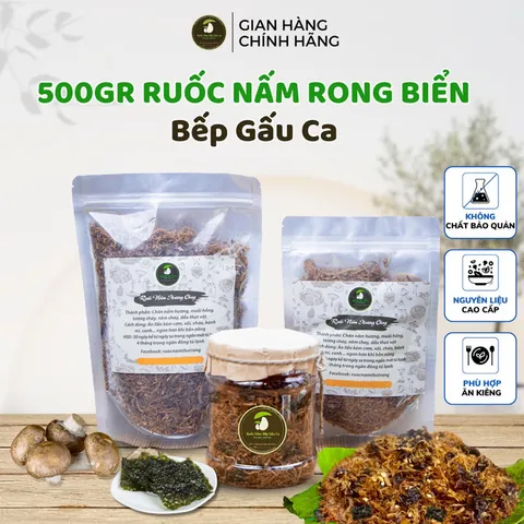 Combo 2sp mỗi vị 250g Ruốc Nấm Bếp Gấu Ca(ruốc nấm 2 vị 250g),(ruốc nấm+ sườn rong biển giòn)(ruốc nấm+ khô nấm 200g)