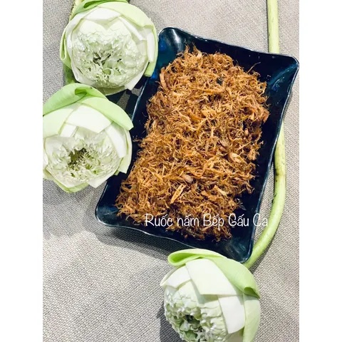 Ruốc Nấm Hương cay Bếp Gấu Ca,chà bông nấm,món ăn chay,khô nấm cay cay,ruốc nấm hương chay ngon
