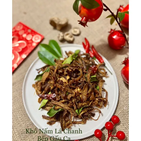 Khô Nấm Cay, Khô Nấm Lá Chanh Bếp Gấu Ca, khô chay ăn vặt hữu cơ, Food