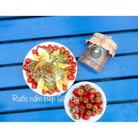 Combo 2sp mỗi vị 250g Ruốc Nấm Bếp Gấu Ca(ruốc nấm 2 vị 250g),(ruốc nấm+ sườn rong biển giòn)(ruốc nấm+ khô nấm 200g)