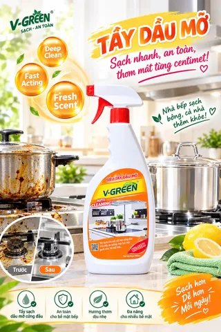 Siêu tẩy dầu mỡ V-Green sạch nhanh-an toàn chai 600ml
