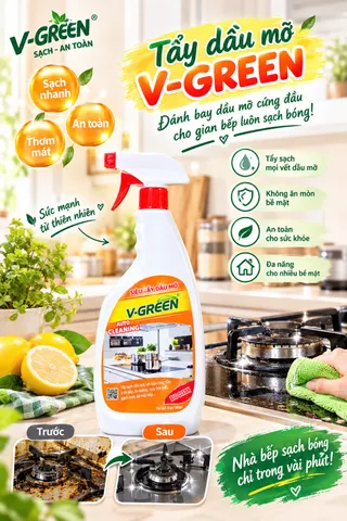 Siêu tẩy dầu mỡ V-Green sạch nhanh-an toàn chai 600ml