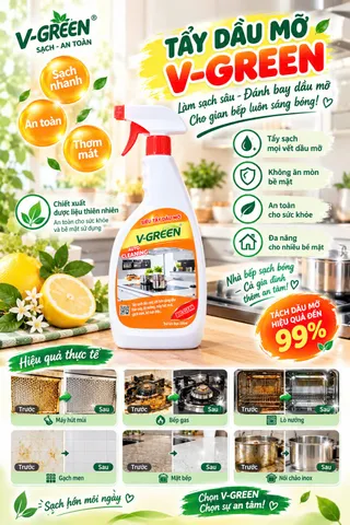 Siêu tẩy dầu mỡ V-Green sạch nhanh-an toàn chai 600ml