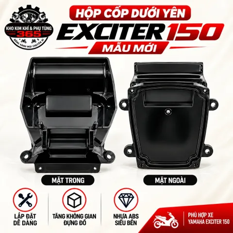 Hộp cốp dưới yên Yamaha Exciter 150 màu đen mẫu mới nhựa ABS siêu bền