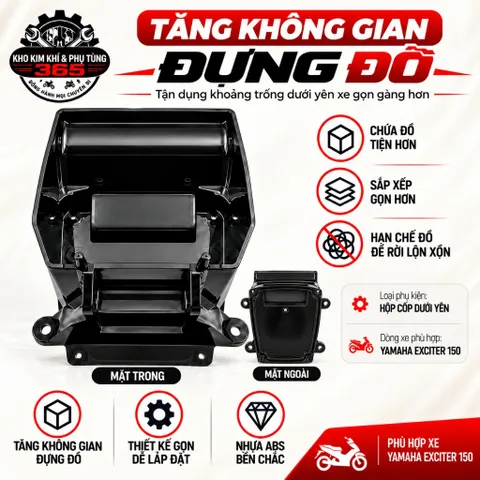 Hộp cốp dưới yên Yamaha Exciter 150 màu đen mẫu mới nhựa ABS siêu bền