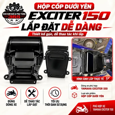 Hộp cốp dưới yên Yamaha Exciter 150 màu đen mẫu mới nhựa ABS siêu bền