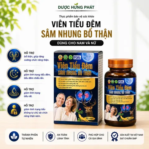Viên Tiểu Đêm Sâm Nhung Bổ Thận giúp bổ thận, giúp tăng chức năng thận, giảm tiểu đêm, tiểu không tự chủ hộp 30 viên