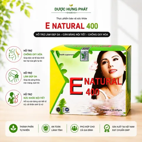 Viên uống đep da E Natural 400 giúp làm chậm lão hóa da, hạn chế nám, sạm da, hỗ trợ làm đẹp da hộp 100 viên