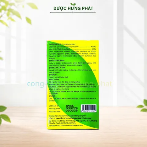 Viên uống đep da E Natural 400 giúp làm chậm lão hóa da, hạn chế nám, sạm da, hỗ trợ làm đẹp da hộp 100 viên