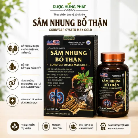Sâm Nhung Bổ Thận Cordycep Oyster Max Gold giúp giúp bổ huyết, tăng lực, bổ thận, dưỡng thận hộp 30 viên