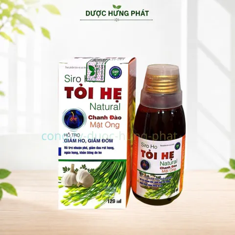 Siro Ho Tỏi Hẹ Natural giúp nhuận phế, giảm ho, giảm đờm, giảm đau rát họng, ngứa họng, khản tiếng hộp 120 ml