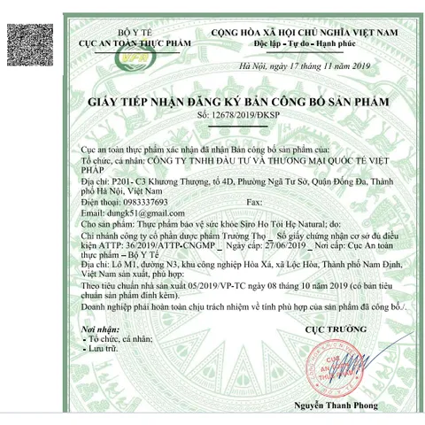 Siro Ho Tỏi Hẹ Natural giúp nhuận phế, giảm ho, giảm đờm, giảm đau rát họng, ngứa họng, khản tiếng hộp 120 ml