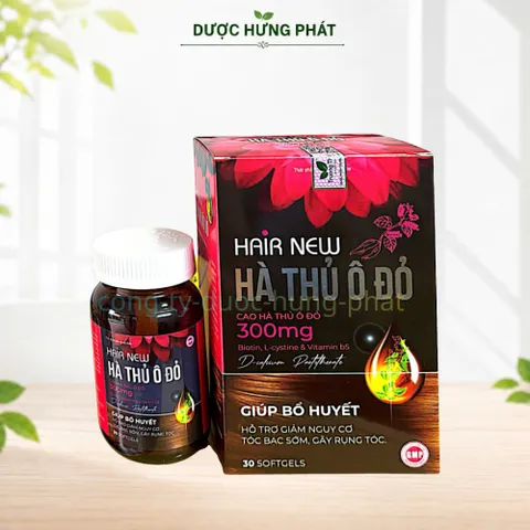 Viên uống Hair New Hà Thủ Ô Đỏ Hộp Đen giúp bổ huyết, hỗ trợ giảm nguy cơ tóc bạc sớm, gãy rụng tóc hộp 30 viên