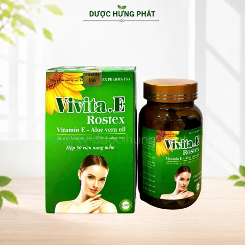 Viên uống Vivita.E Rostex giúp bổ sung vitamin E, chống oxy hóa, bảo vệ và hạn chế lão hóa da, da sáng, mịn hộp 30 viên